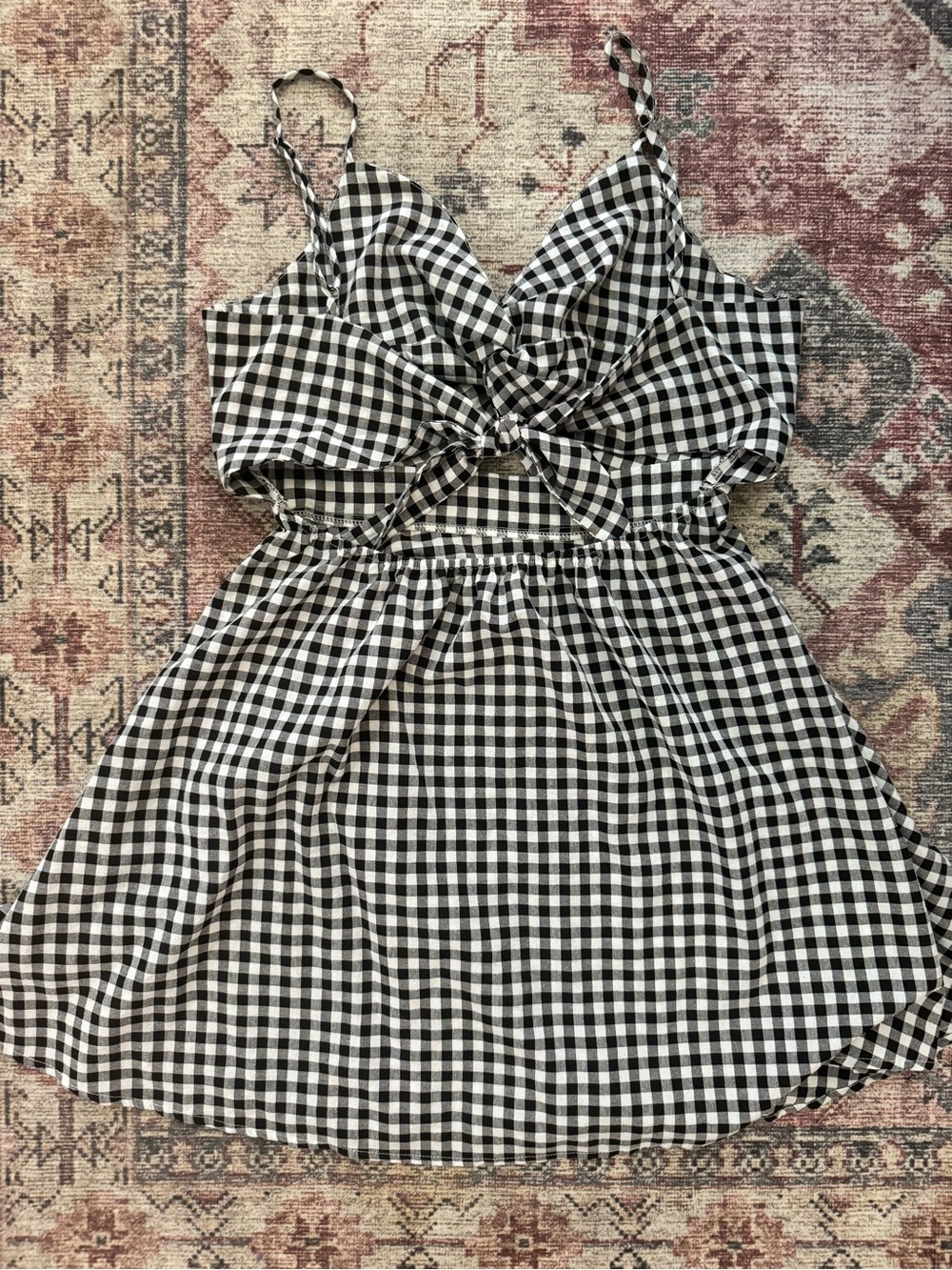 SHEIN Black & White Gingham Twist-Front Mini Dress - Picture 4 of 4